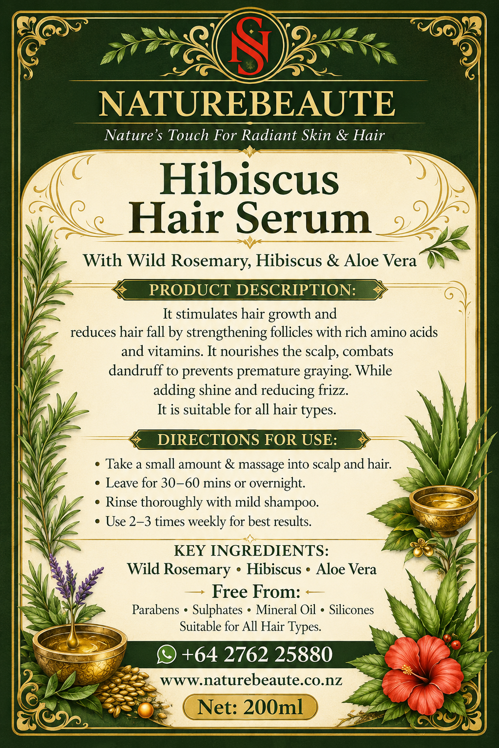 Hibiscus Hair Serum – With Wild Rosemary, Hibiscus & Aloe Vera (200 ml)