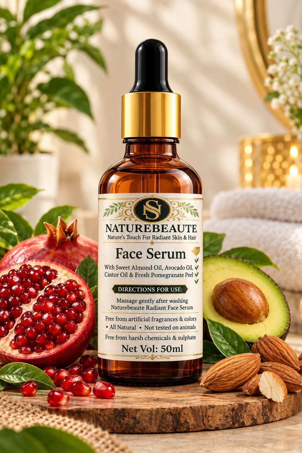 Face Serum – With Sweet Almond Oil, Avocado Oil, Castor Oil & Fresh Pomegranate Peel (50 ml)