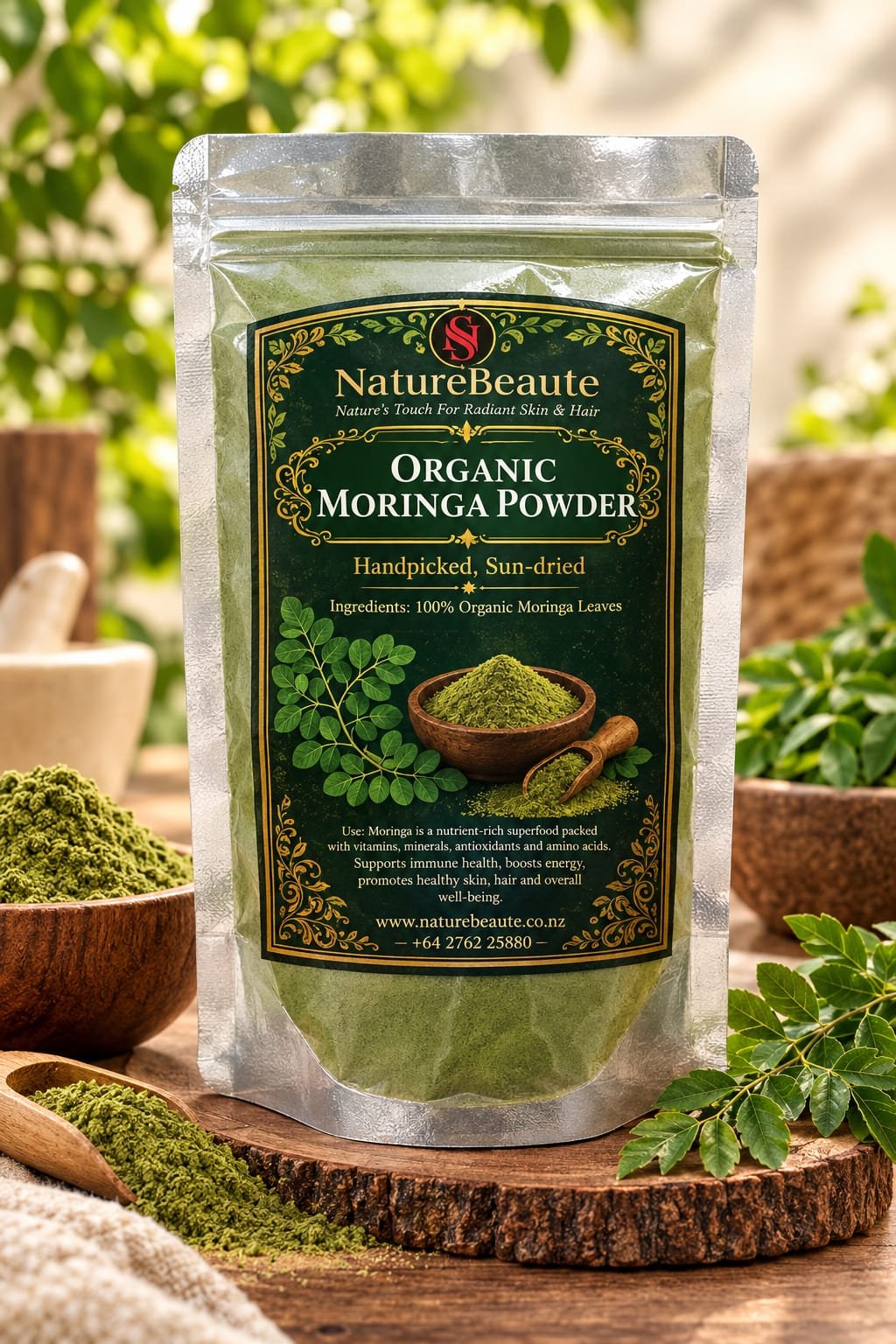 Organic Moringa Powder – Handpicked, Sun-Dried (100 g)