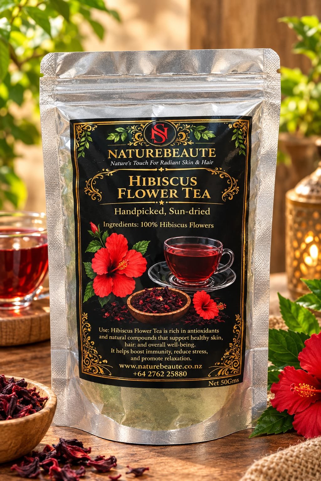 Hibiscus Flower Tea – Handpicked, Sun-Dried (50 g)