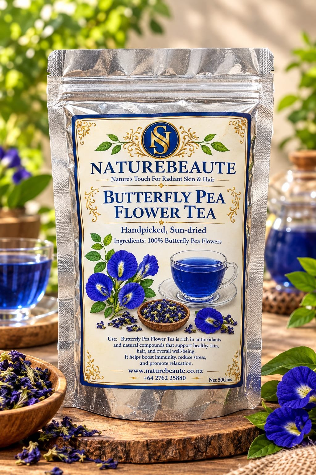 Butterfly Pea Flower Tea – Handpicked, Sun-Dried (50 g)