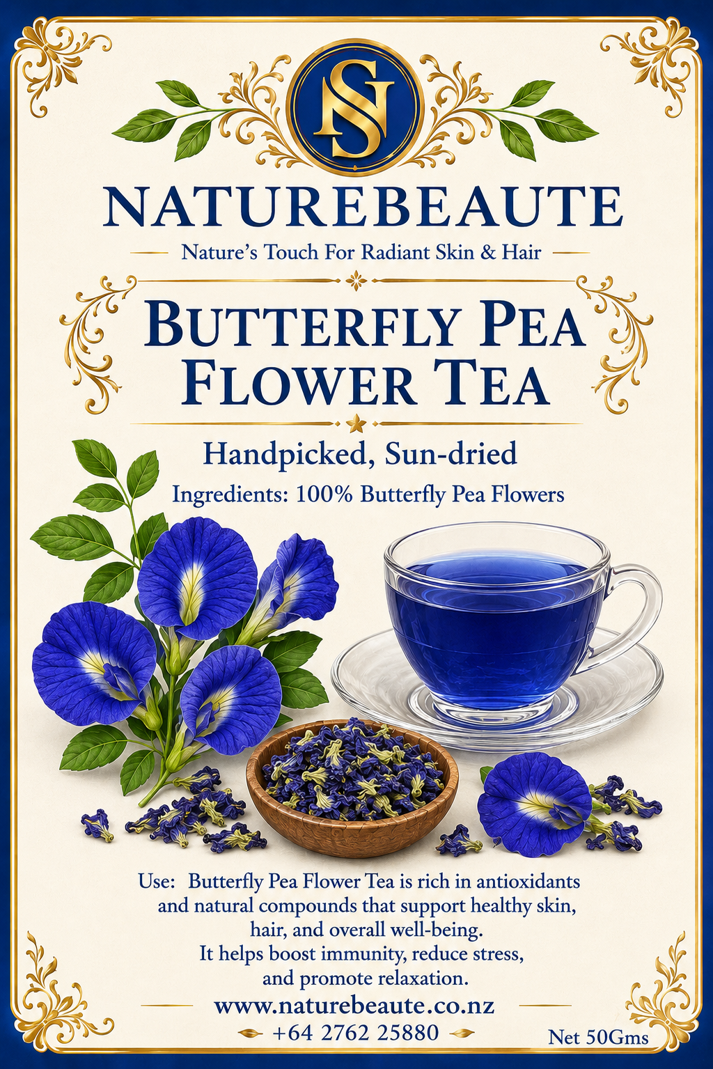 Butterfly Pea Flower Tea – Handpicked, Sun-Dried (50 g)