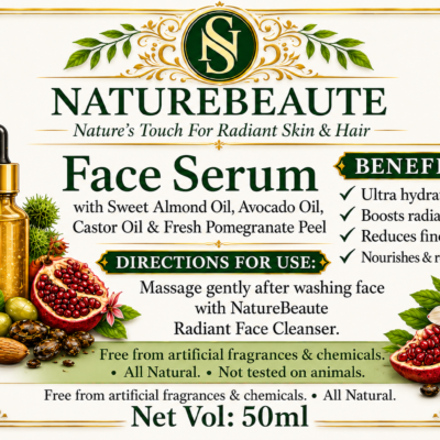 Face Serum – With Sweet Almond Oil, Avocado Oil, Castor Oil & Fresh Pomegranate Peel (50 ml)