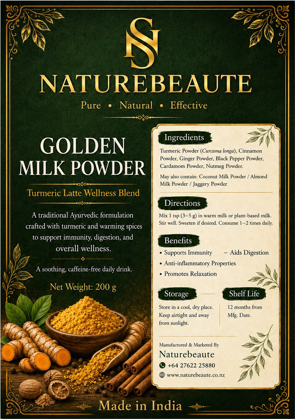 Golden Milk Powder – Turmeric Latte Wellness Blend (200 g)