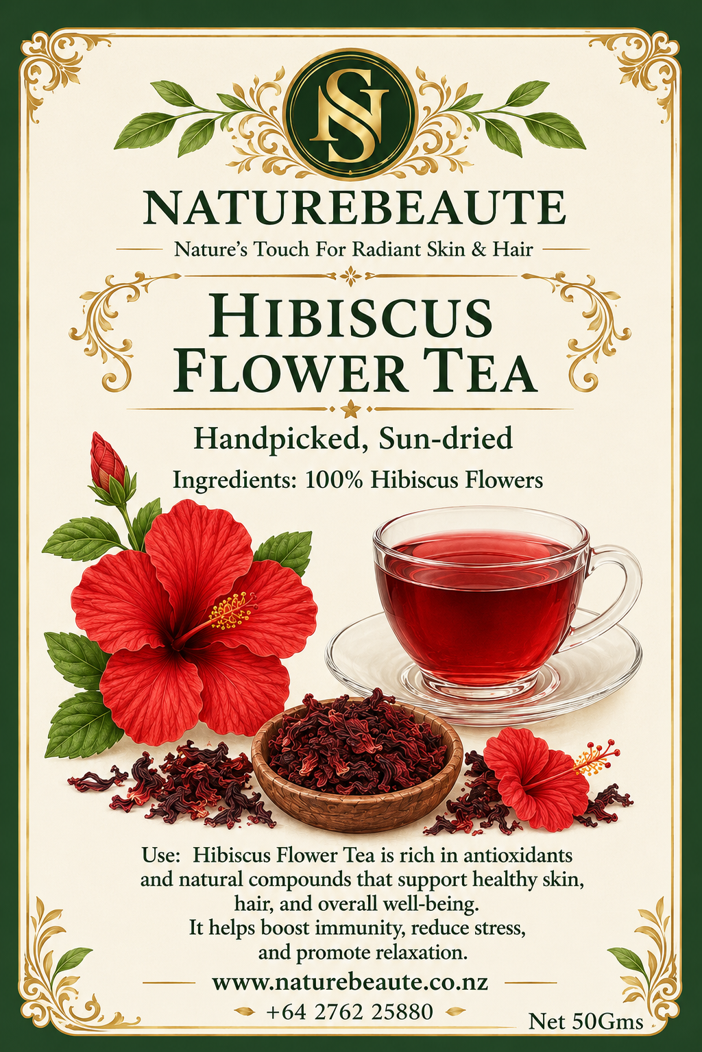 Hibiscus Flower Tea – Handpicked, Sun-Dried (50 g)