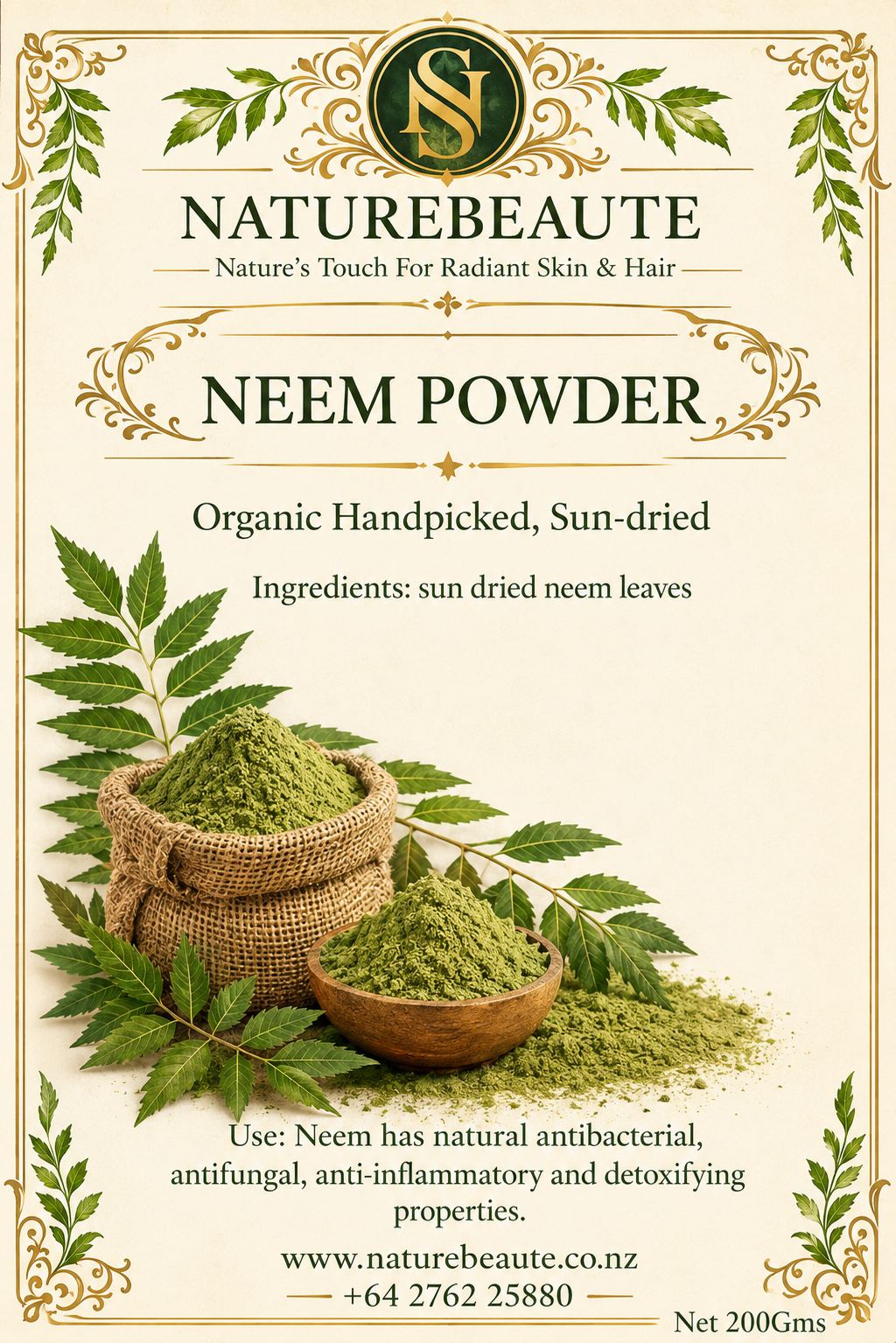Organic Neem Powder – Handpicked, Sun-Dried (200 g)